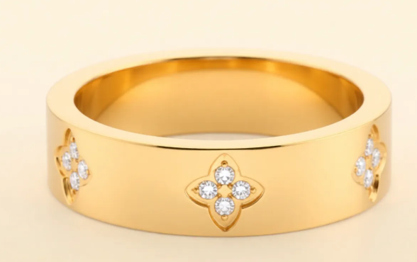 Gold Lucky Clover Moissanite Ring - 925 Sterling Silver Gold Plated for Women